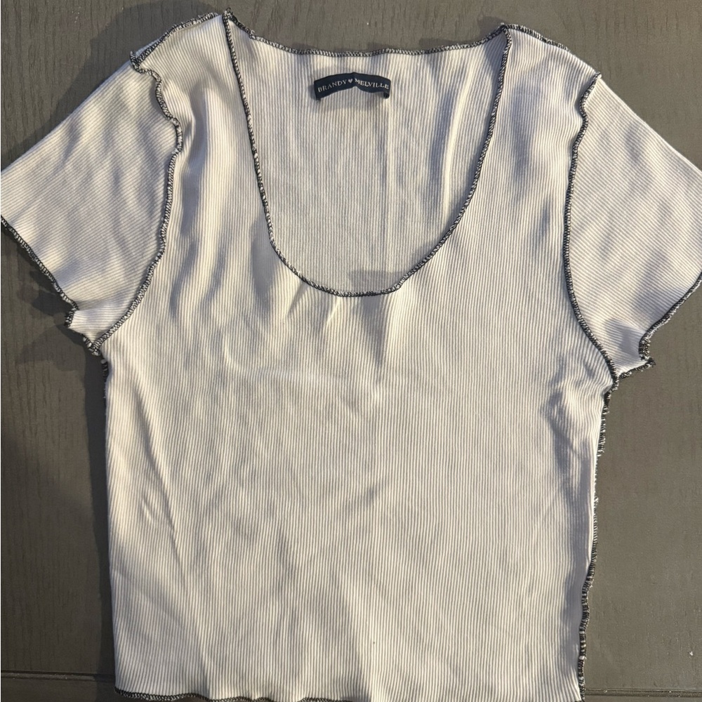 Brandy Melville White and Black Trim Tee